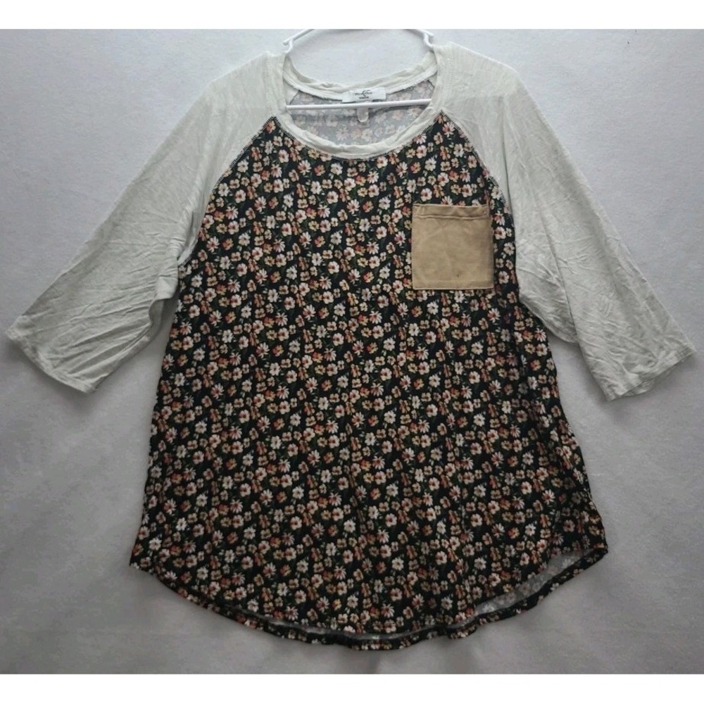 Moa Moa Floral Stripe‎ Raglan Tunic Top Size 2XL